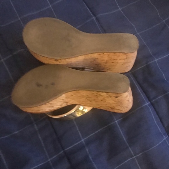 Aldo sandals with chrome-like straps and 3 inch cork heels - Picture 5 of 5